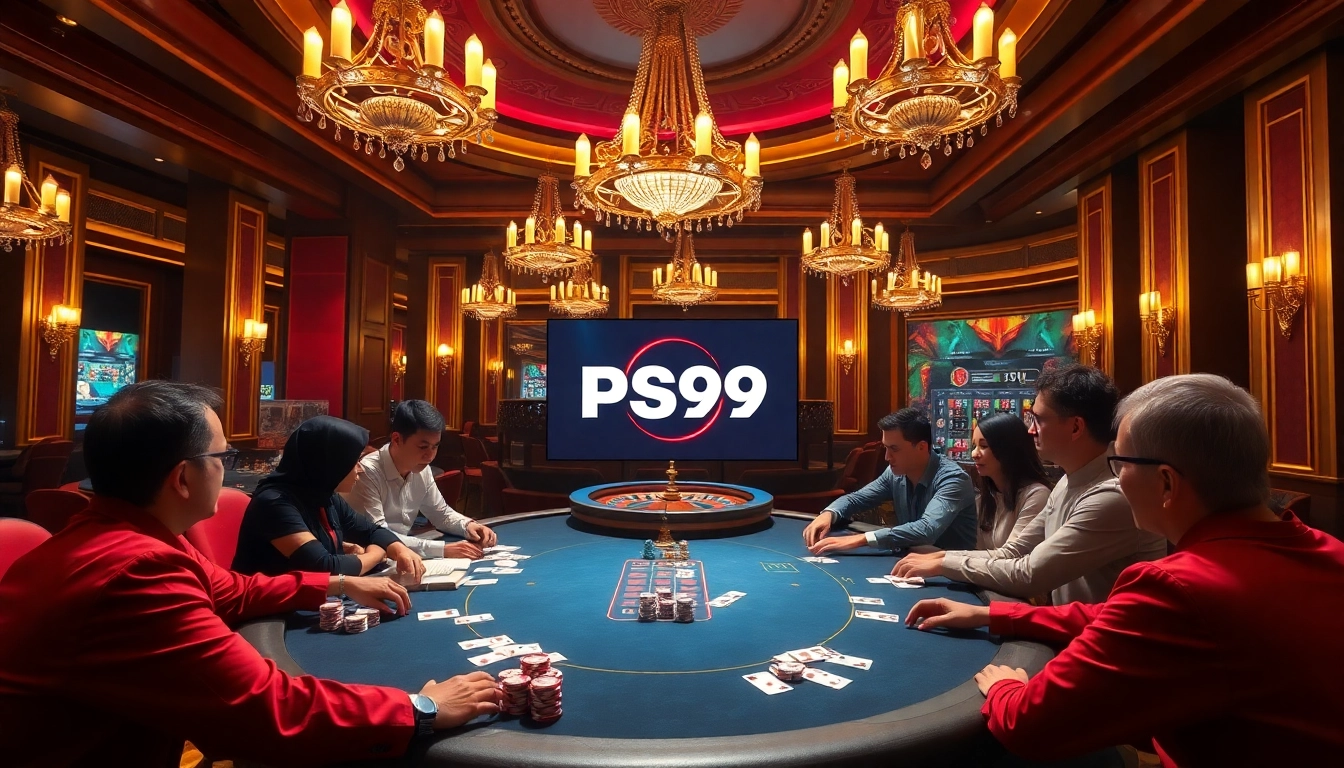 Dynamic poker game at PS99 casino with players and vibrant atmosphere.