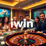 Iwin players excitedly enjoy a game at a modern, luxurious online casino table.