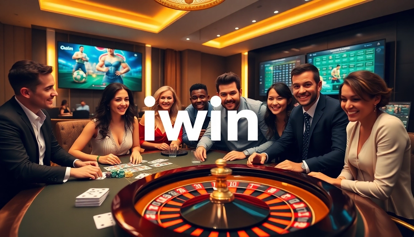 Iwin players excitedly enjoy a game at a modern, luxurious online casino table.