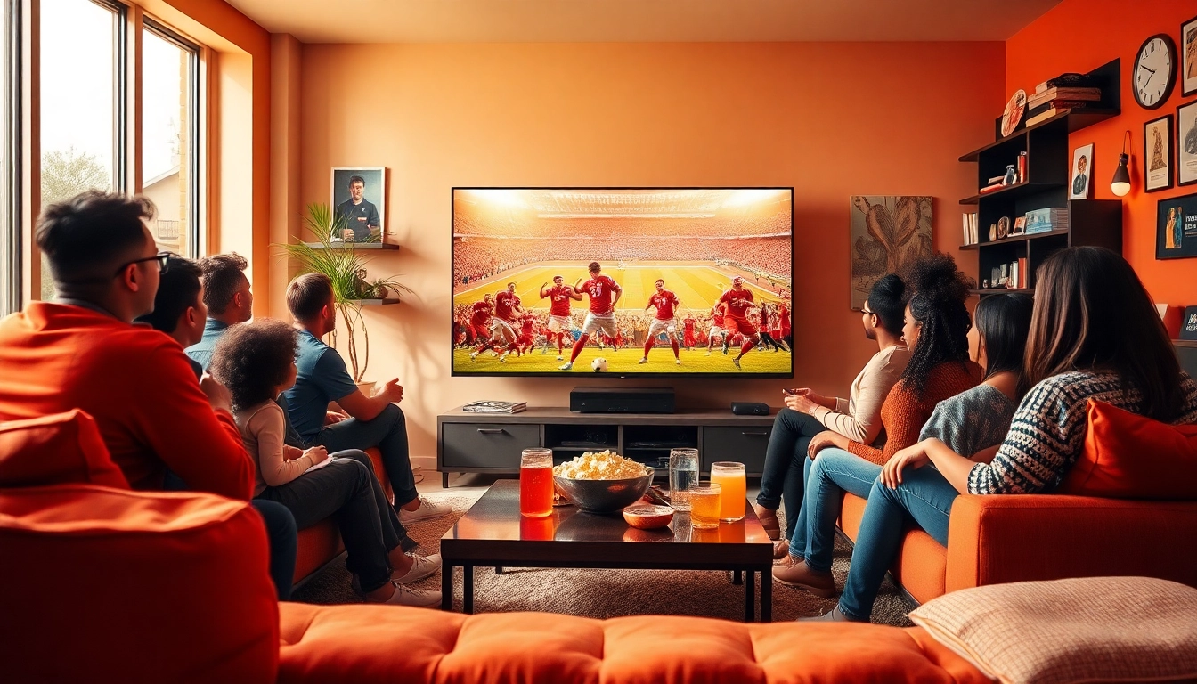 vaoluoitv friends enjoying a thrilling football match in a cozy modern living room