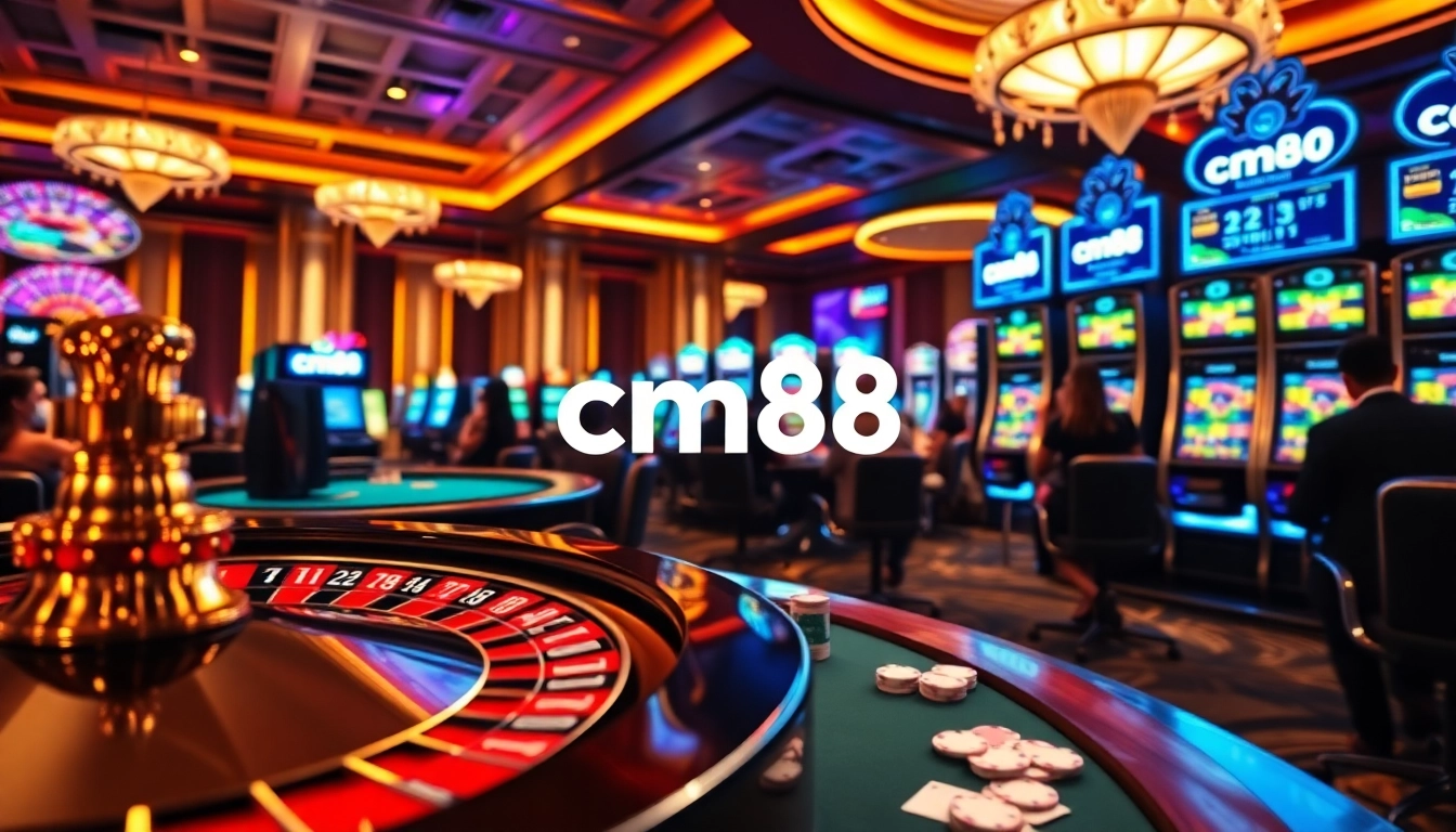 Experience high-stakes gaming at CM88 with vibrant casino visuals and thrilling betting actions.