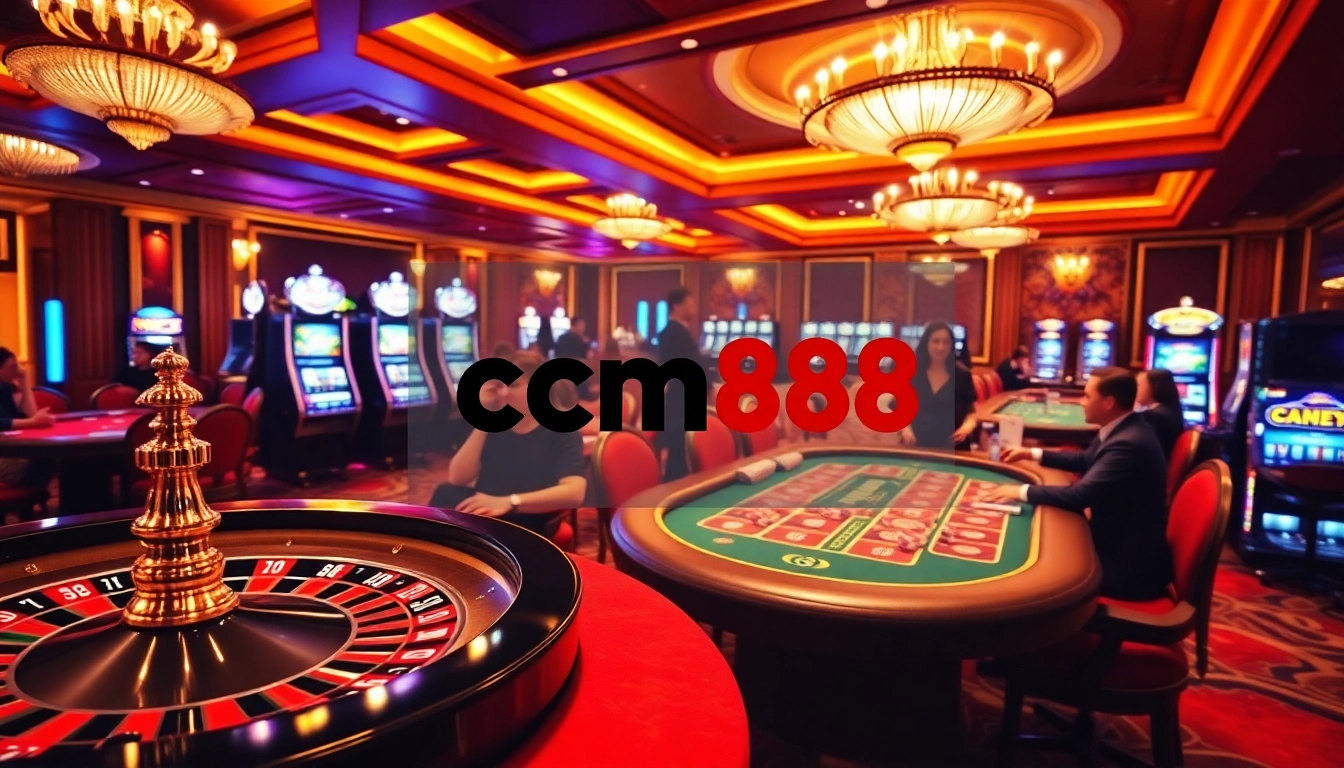 Experience thrilling casino gameplay with cm88, featuring vibrant poker tables and exciting slot machines.