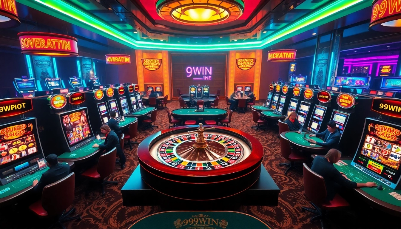 Engaging scene of players enjoying various games at 99WIN casino, capturing the thrill of gambling.