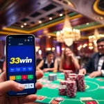 Engage in thrilling gambling action at 33win with this luxurious casino scene featuring poker players.