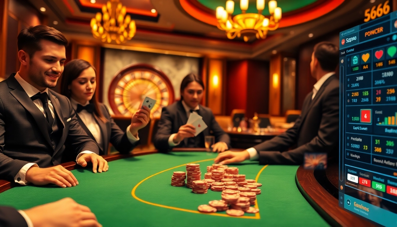 Enjoy the excitement of s666 at a luxurious casino poker table with vibrant chips and cards.