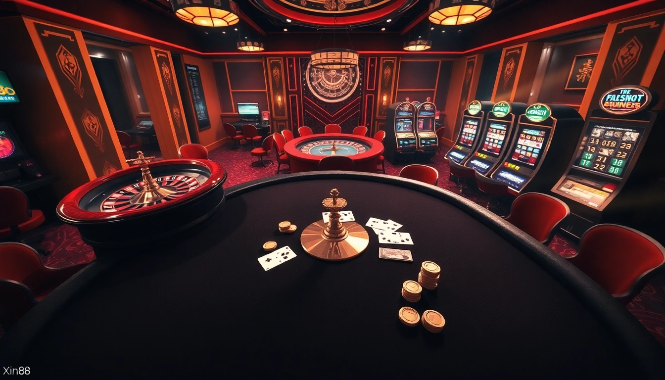 Experience the excitement of xin88 with vibrant poker tables and animated slot machines.