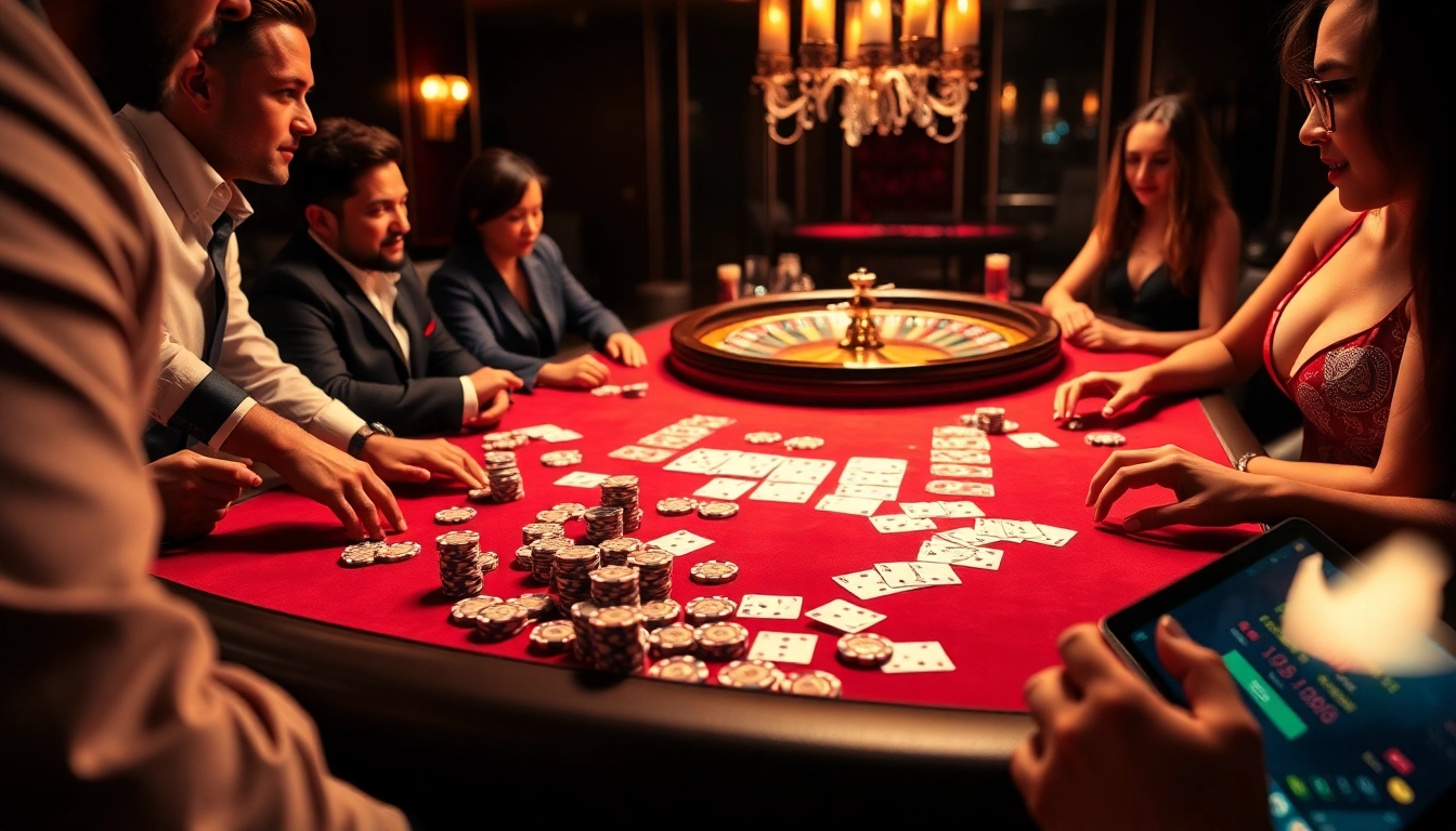 Sunwin-themed casino scene with players enjoying high-stakes poker and vibrant gaming elements.