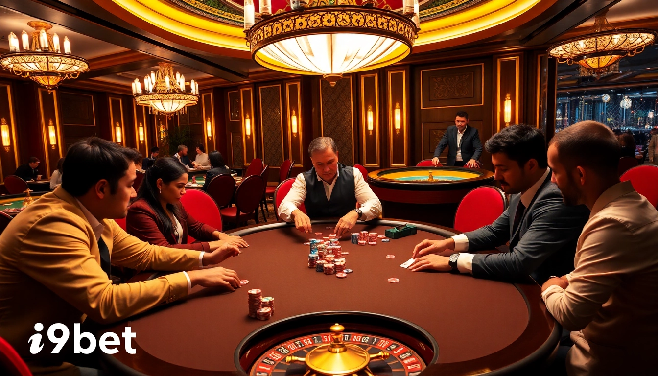 Experience an exhilarating poker game at i9bet's luxurious casino.