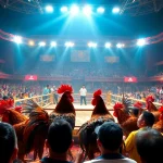 Live cockfighting event at dagawin.live showcasing excitement and competition.