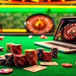 Experience the thrill of 6L777 with a vibrant casino table filled with poker chips and cards.