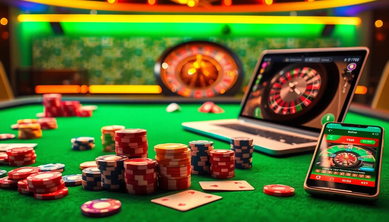 Experience the thrill of 6L777 with a vibrant casino table filled with poker chips and cards.