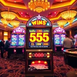 Experience the thrill of win55 at a vibrant casino with slot machines, chips, and cards.