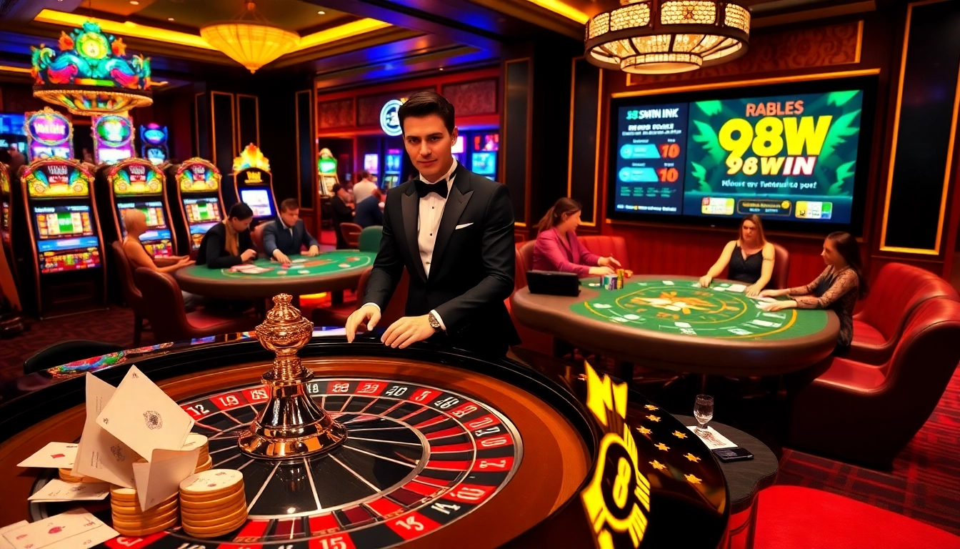 Experience the excitement at 98WIN casino with vibrant gaming tables and lively action.