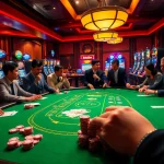 Experience the thrill of winning at NOHU90's luxurious poker table in a vibrant casino environment.