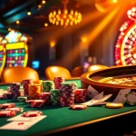 Engage in exciting gameplay at OK9 casino with vibrant poker chips and a dazzling slot machine.