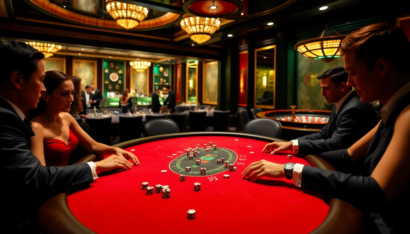 Players engage at a stylish poker table at tr88 casino, capturing the thrill of high-stakes gambling.
