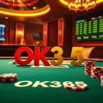 Engage with OK365's thrilling casino atmosphere featuring poker chips and a roulette wheel.