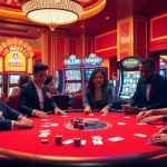 Exciting players betting at MM88's luxurious poker table in a vibrant casino ambiance.