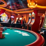 KJC gamblers enjoying a thrilling poker game at a luxurious casino table.