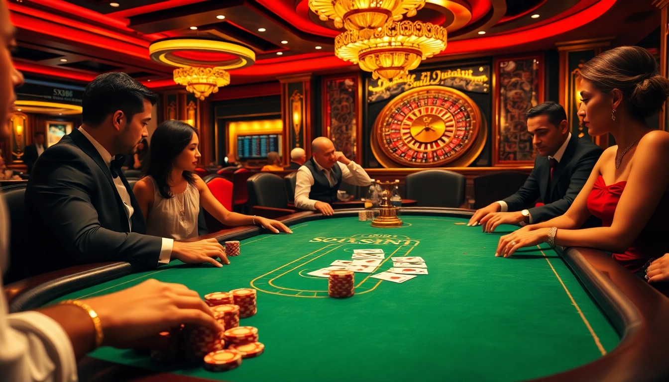 Engage in high-stakes challenges at SX88-themed poker tables featuring luxurious elements.