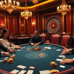 Players strategize at a luxurious poker table at 79win casino, showcasing excitement and glamour.