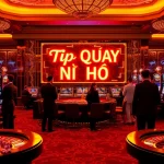 Experience the thrill of Tip Quay Nổ Hũ in a glamorous casino with vibrant slot machines.