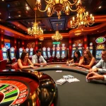 Players enjoying a thrilling poker game at 88i casino, surrounded by vibrant chips and lights.