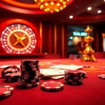 Exciting gambling scene at 6FF with vibrant poker chips and a roulette wheel.
