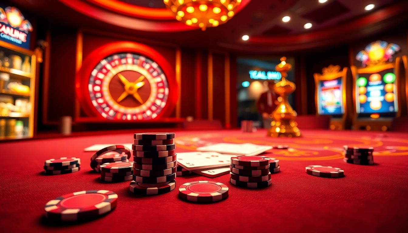 Exciting gambling scene at 6FF with vibrant poker chips and a roulette wheel.