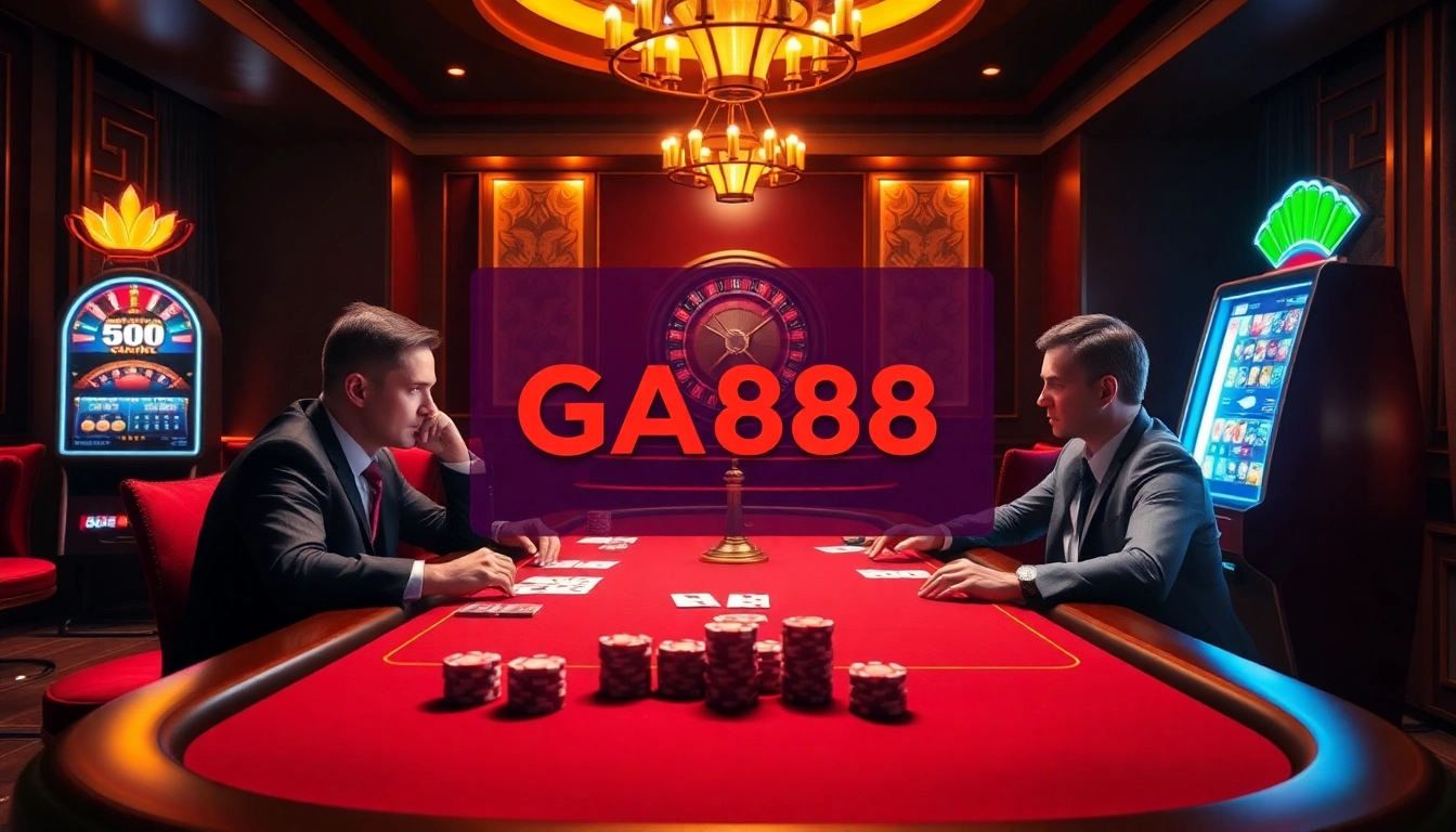 Experience high-stakes excitement at GA888 with a vibrant online gambling setup featuring poker, roulette, and chips.
