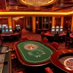 Engaging scene of high-stakes gamblers enjoying games at https://nk88s.com/ casino with vibrant slot machines.