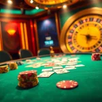 Engage in thrilling poker action at TK88's luxury casino table with vibrant chips and cards.
