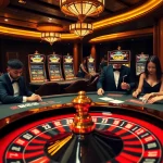 Exciting GG88 casino scene showcasing poker tables and slot machines in a luxurious setting.