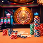 Players engaged in game bài đổi thưởng at a luxurious casino table with cards and chips.