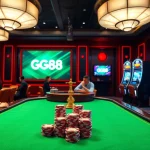Experience the thrill of casino gaming with GG88 showcasing exciting tables, chips, and modern slots.