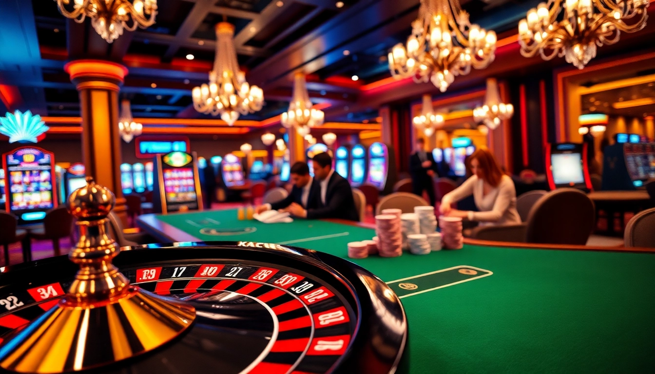 Experience thrilling gameplay at https://xx88.cheap/ with a luxurious casino scene showcasing poker and roulette action.