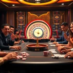 Players eagerly engaging at a GO88 casino table with vibrant chips and cards.