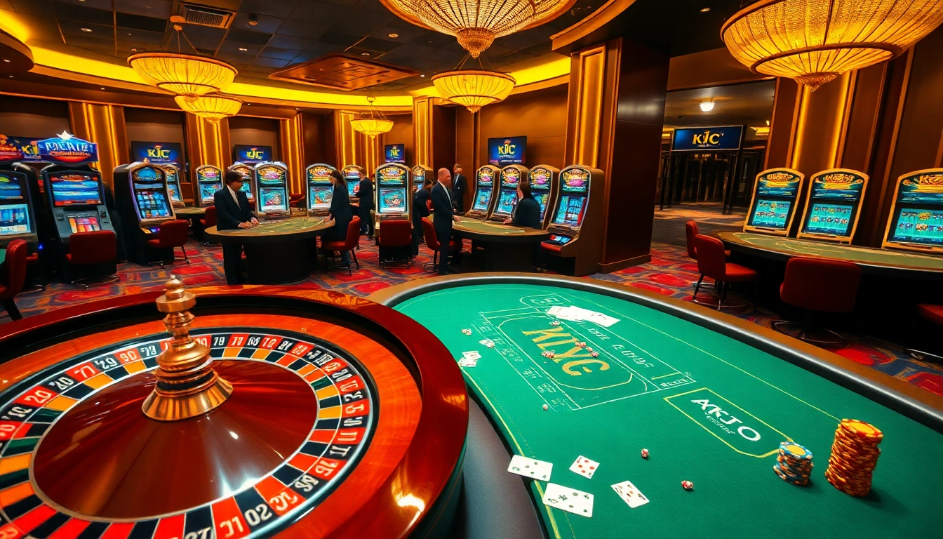 Experience high-stakes thrills at KJC with a vibrant casino environment featuring poker tables, roulette, and slot machines.