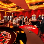 Players experiencing the excitement of winning at mm88 in a luxurious casino setting.