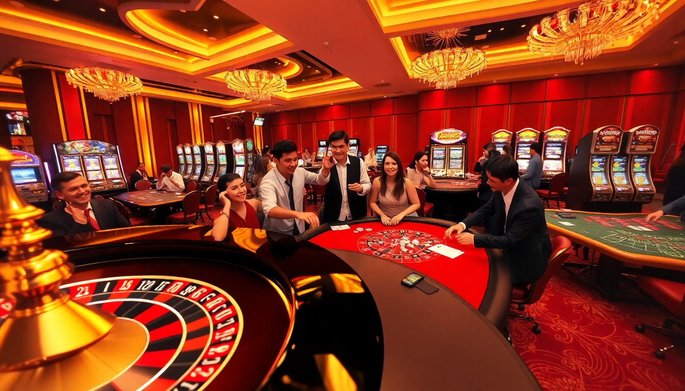Players experiencing the excitement of winning at mm88 in a luxurious casino setting.