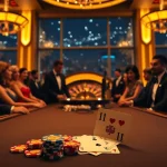 Players engaging in a thrilling poker game at a casino with 11WIN chips and cards.