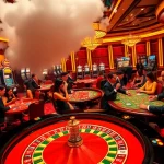 Visualizing Giải mã giấc mơ in an elegant casino setting with excited gamblers at the roulette table.
