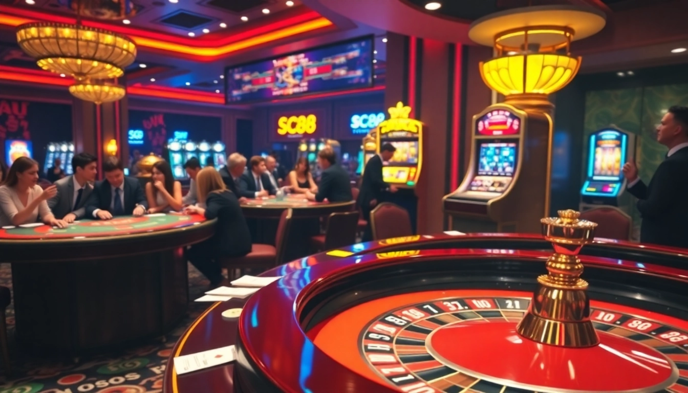 Players engaging in thrilling casino games at SC88 link's luxurious gaming table.