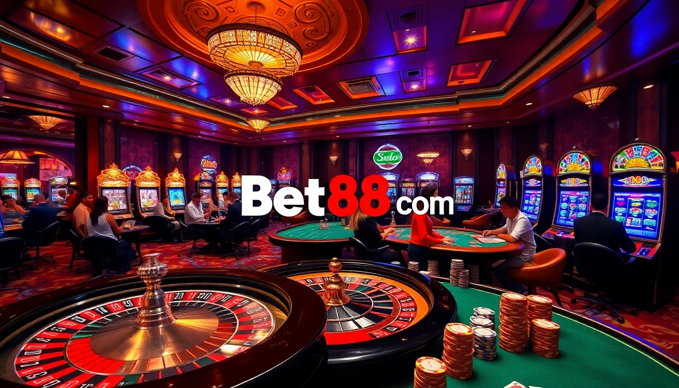 Players enjoying various games at Bet88 com casino, showcasing excitement and vibrant atmosphere.