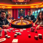 Exciting casino atmosphere with players betting on cards and roulette, showcasing uu88's vibrant gaming experience.