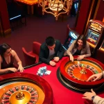 LUCK8 players enjoying thrilling games at a luxurious casino table with poker chips.