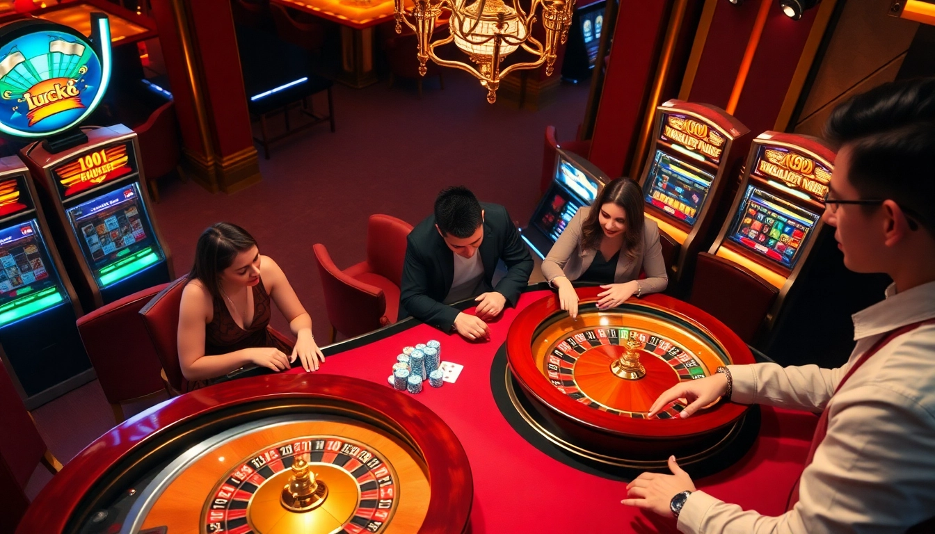 LUCK8 players enjoying thrilling games at a luxurious casino table with poker chips.