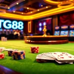 Experience an exciting TG88 casino scene with vibrant poker chips and luxury elements.