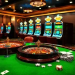 Experience the excitement of gambling at 388bet with this vibrant casino scene featuring poker chips and roulette wheels.