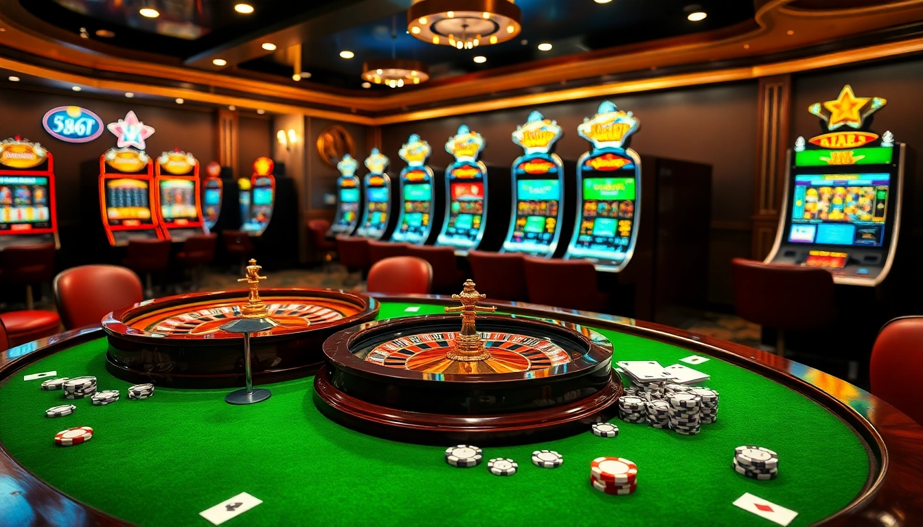 Experience the excitement of gambling at 388bet with this vibrant casino scene featuring poker chips and roulette wheels.